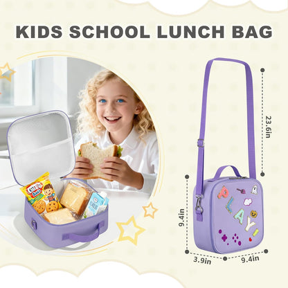 Kids Lunch Box for Kids Insulated Reusable Lunch Bag Tote Durable Children Leak-proof Lunchbox with Adjustable Shoulder Strap for School Daycare Travel Picnic (Navy - 3D Dinosaur)