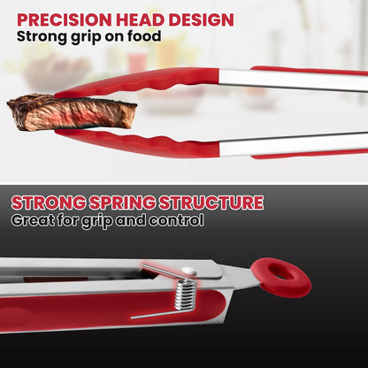 3 Pack Silicone Tongs for Cooking,Maywe Tanso 9 Inch Cooking Kitchen Tongs with Silicone Tips,Nonstick Stainless Steel Tongs for Steak Pie Pizza Pasta Spaghetti Salad BBQ Buffet