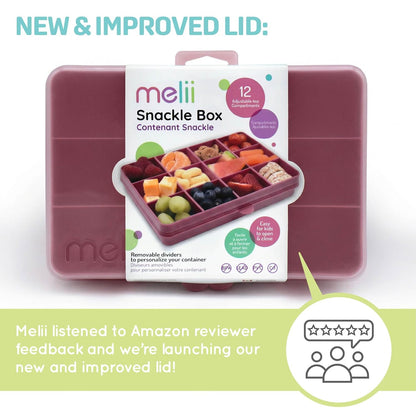 melii Snackle Box |12-Compartment Snack Container with Removable Dividers, BPA-Free Food Storage for Travel, School & On-the-Go Snacks, Kids & Family Organizer (Grey)