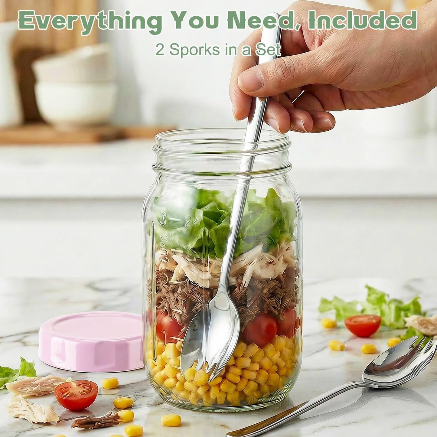 Overnight Oats Containers with Lids and Spoons - 4 Pack 16 oz Glass Mason Jars with Separate Compartments Airtight Overnight Oat Jars Leakproof Yogurt Parfait Cup for Oatmeal Chia Pudding Cereal Salad