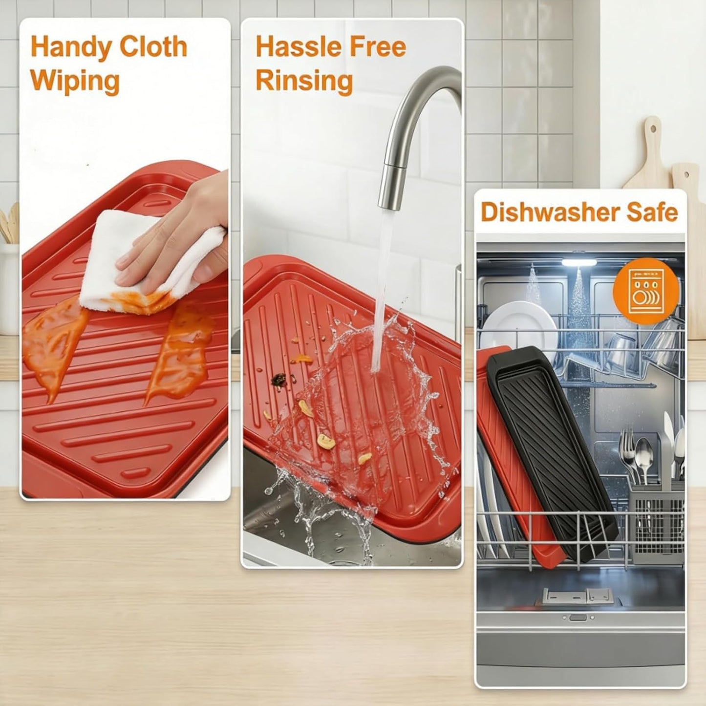 DEAYOU 2 Pack Grilling Prep and Serve Trays, 17" x 10.5" BBQ Platters for Cooked and Raw Meat, Melamine Serving Trays for Food, Outdoor, Grill Accessories, Dishwasher Safe, Black and Red
