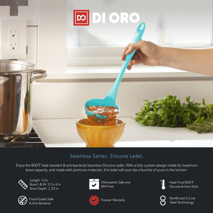 DI ORO Silicone Ladle - Soup & Serving, 600F Heat Resistant, Black