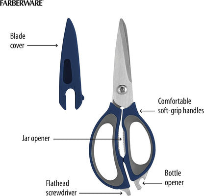 Farberware 4-in-1 Kitchen Scissors, High Carbon Stainless Steel, Black