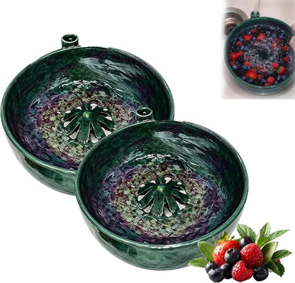 360° Degree Fruit Swirl Colander with Center Cone,2026 Self Spinning Ceramic Berry Washing Bowl with Drain Holes,Automatic Quick Kitchen Rinse Washer for Berries Vegetables & Fruit (1)