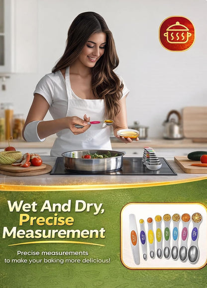 Magnetic Measuring Cups and Spoons Set304 Stainless Steel Dual Scale Set of 15, Strong N52 Magnetic Nesting Design with Leveler, for Dry&Liquid Ingredients, Dishwasher Safe(Colorful)