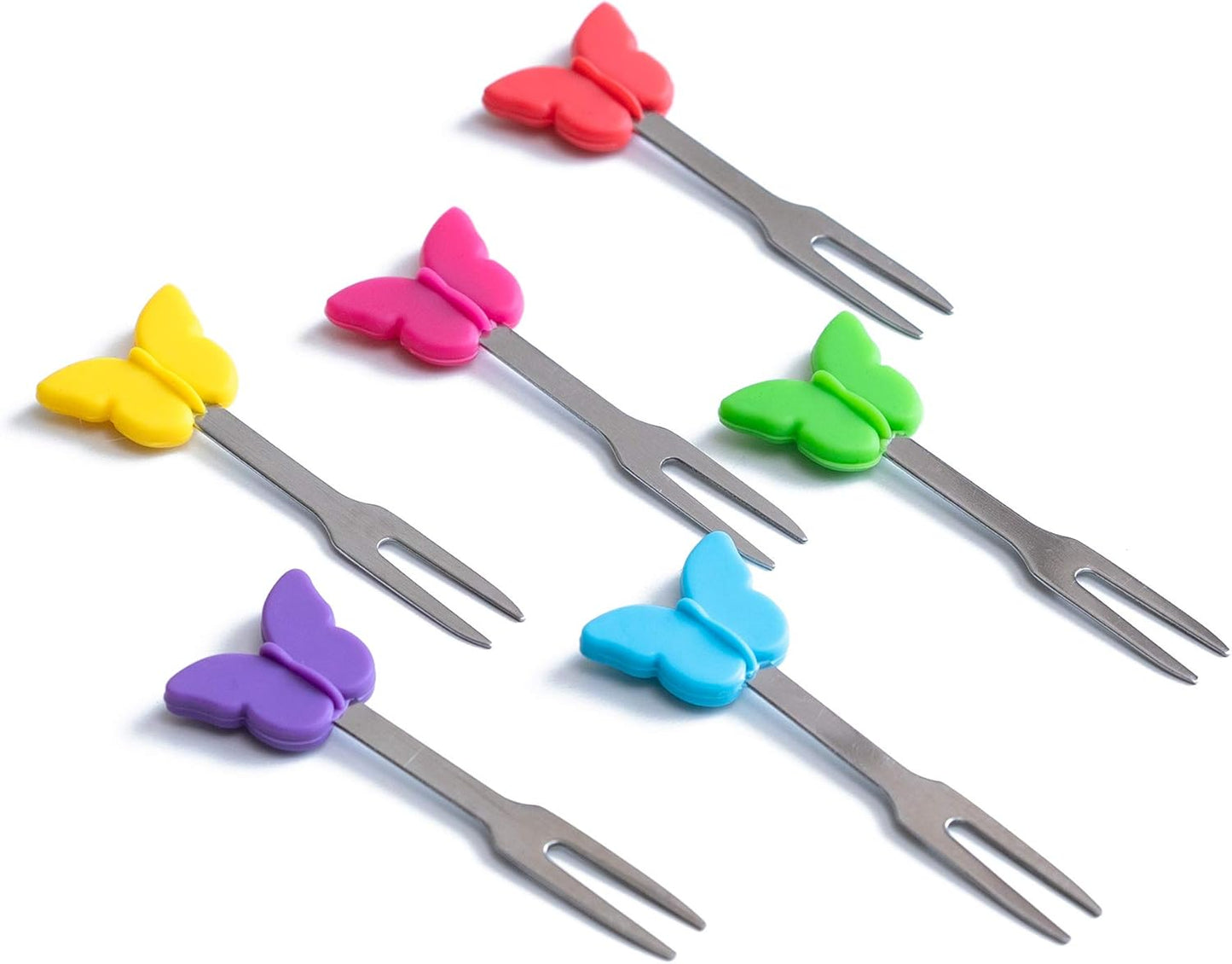 Cocktail Forks, 6-Piece Appetizer Forks, Cat Shapes, Stainless Steel and Silicone Small Forks for Fruits, Cheese, Appetizers
