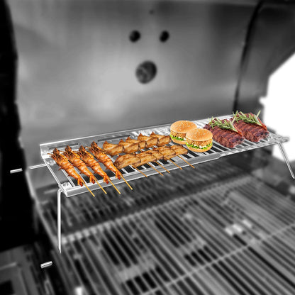 Utheer 2-Pack Griddle Warming Rack for Blackstone 28" Griddles, Stainless Steel Flat Top Grill Accessories | Reversible Rack Adds Prep Space, Foldable Clip-On Design Expands Cooking & Holding Area