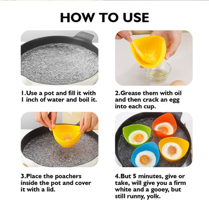 Silicone Egg Poacher Cups, 4 Pack with Stable Ring Base