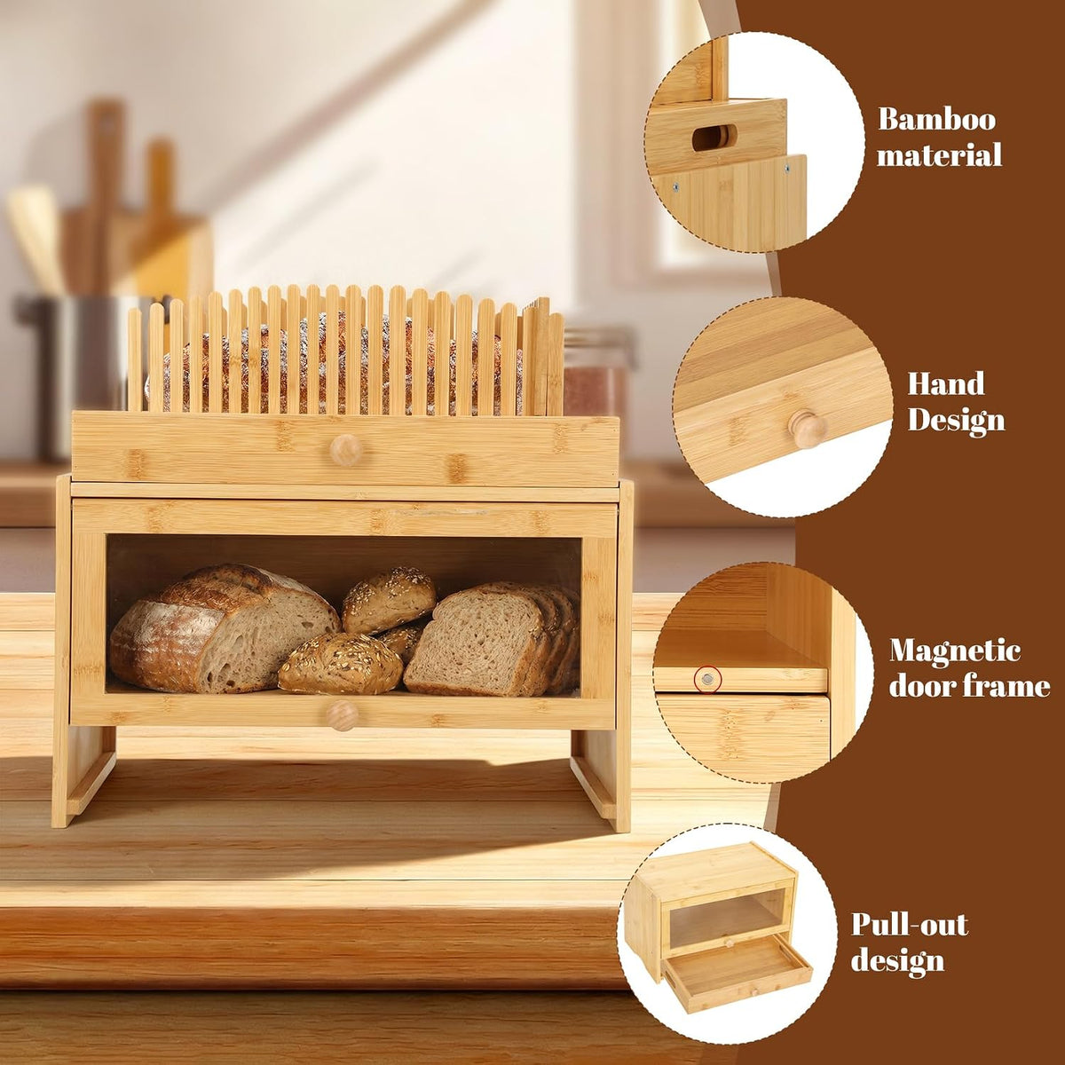 3in1 Bread Box for Kitchen Countertopm with Bread Slicer Bread Serving Tray