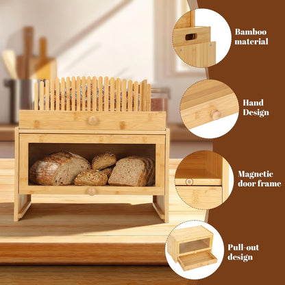 3in1 Bread Box for Kitchen Countertopm with Bread Slicer Bread Serving Tray