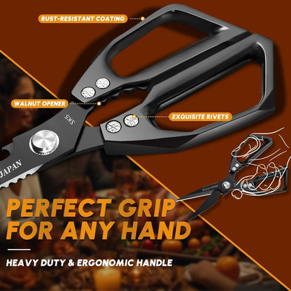 HUUSK Kitchen Scissors Set Silver - Stainless Steel Kitchen Shear, Sharp Meat Scissors, Heavy Duty Poultry Shears, Japanese Cooking Scissor for Food, Gifts for Men Women