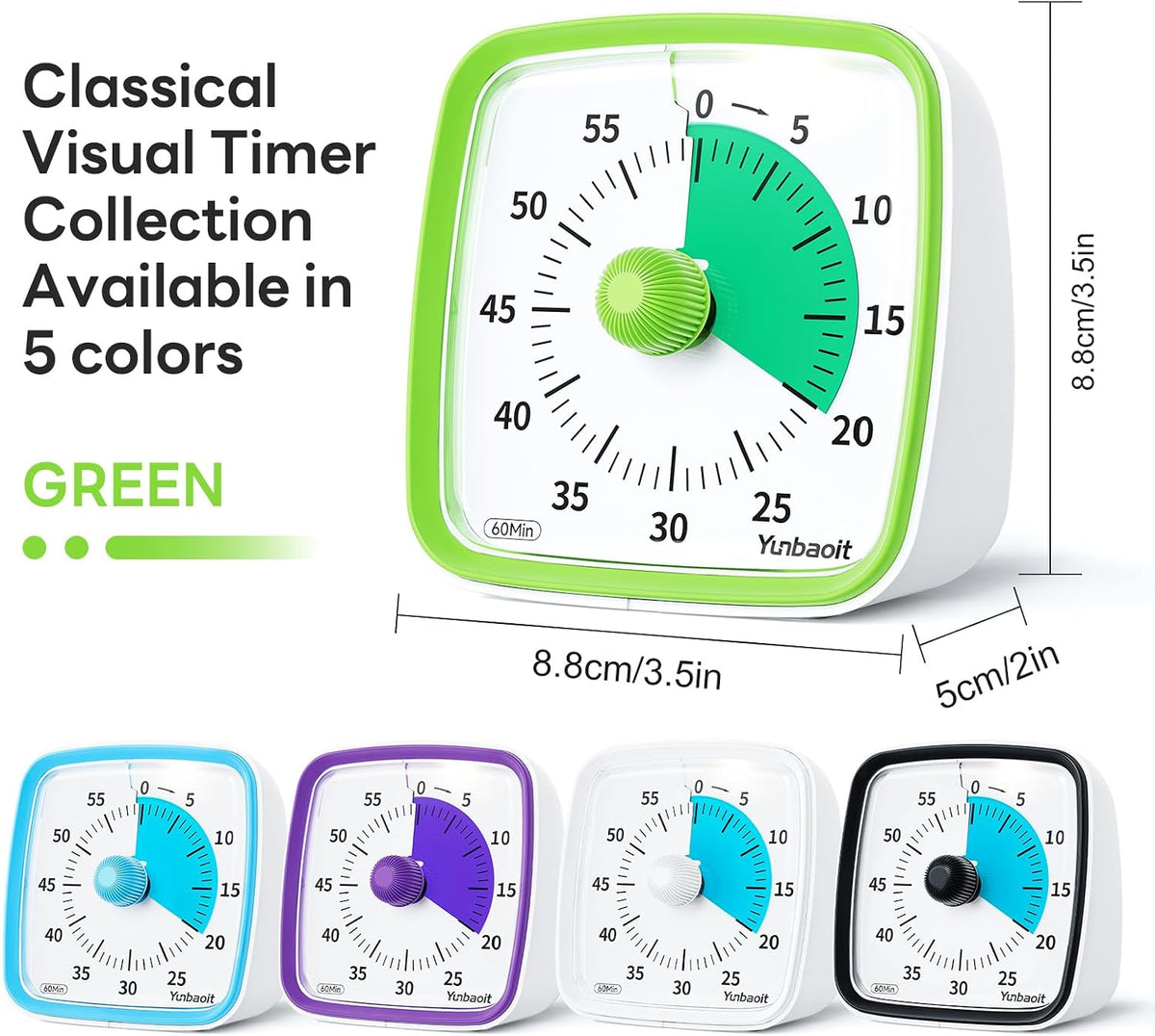 Yunbaoit Visual Timer with Night Light, 60 Minute Countdown, Light Blue