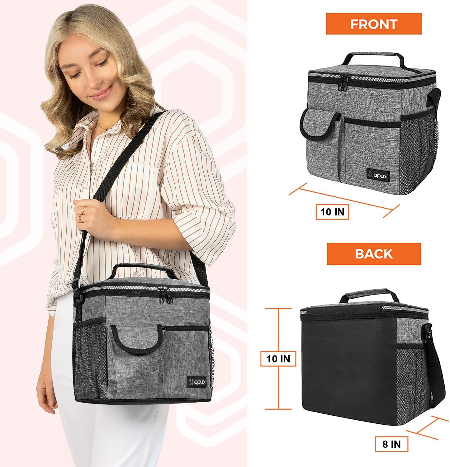 opux Insulated Lunch Bag for Men Women, Leakproof Black Lunch Box for Work, Portable Soft Lunch Cooler Bag with Shoulder Strap, Adult Lunchbox Lunch Pail for Kid Boy Girl School, 14 Can/8L