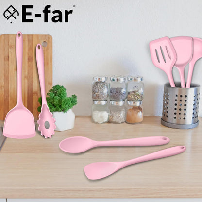 E-far 10 Pieces Silicone Cooking Utensils Set, Heat Resistant Kitchen Utensil Set for Nonstick Cookware, Kitchen Cooking Tools with Spatula, Spoon, Slotted Turner, Non-Toxic & Dishwasher Safe (Khaki)