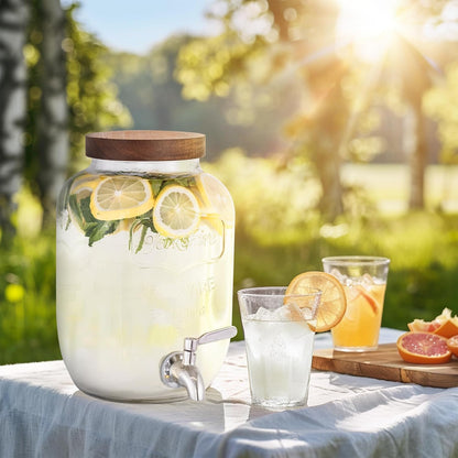 mustry Glass Drink Dispenser for Parties, 1 Gallon Beverage Dispenser with Stand and Spigot Solid Stainless Steel, Used as Lemonade Dispenser Sun Tea Jar Kombucha Jar, Set of 2