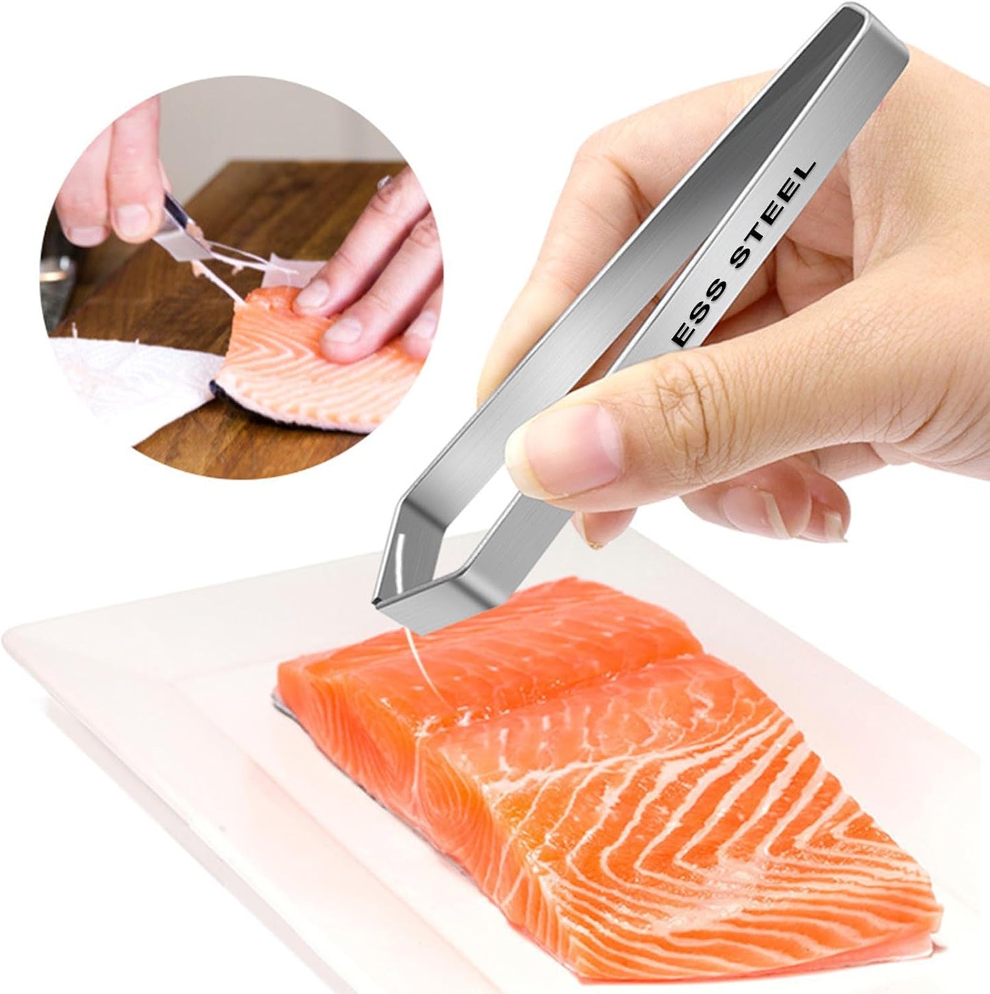 2 Pieces Fish Bone Tweezers,Salmon Bone Tweezers,Stainless Steel Fish Deboner Tool,Flat and Slant,Hair Removal Clip for Kitchen Cooking Food and Design Styling