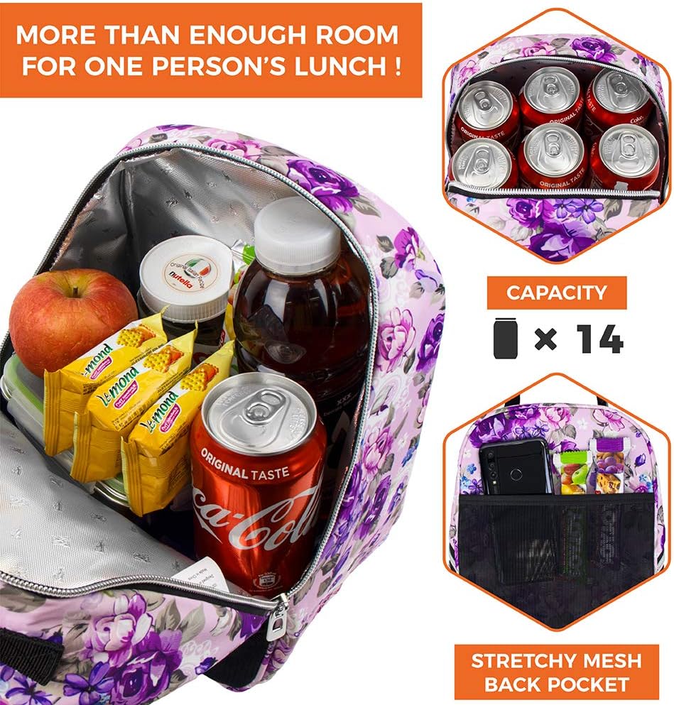 opux Lunch Box for Girls Boys Kids, Insulated Leakproof Lunch Bag, Reusable Teen Lunch Boxes for School, Medium Large lunchbox for Women Men Adult for Work with Front Back Pocket (Purple)