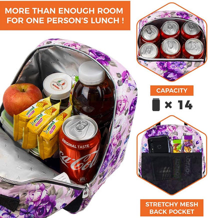 opux Lunch Box for Girls Boys Kids, Insulated Leakproof Lunch Bag, Reusable Teen Lunch Boxes for School, Medium Large lunchbox for Women Men Adult for Work with Front Back Pocket (Purple)