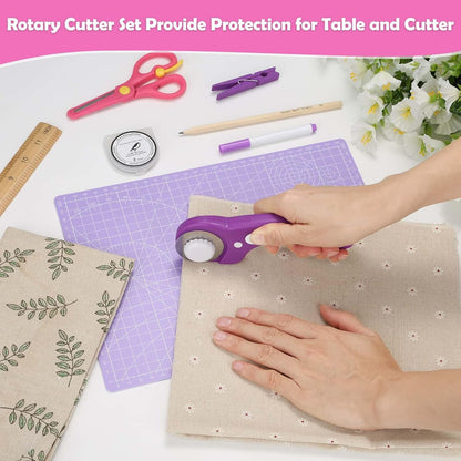 Rotary Cutter and Mat Set, Audab Self Healing Sewing Mats Shirt Cutter 45mm Fabric Cutter Wheel with 2 Blades Rotary Cutting Mat for Crafts Fabric Quilting Hobby (9" x 12" (A4)