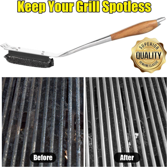 XUDKAKAIXIN Grill Brush Bristle Free,with 1 Replacement Head,Unique Steel Fibers Pad [Safe & Efficient] Perfect for Cast Iron/Stainless-Steel Grates-,Grill Cleaner for Outdoor Gril,Gifts for Men/Dad