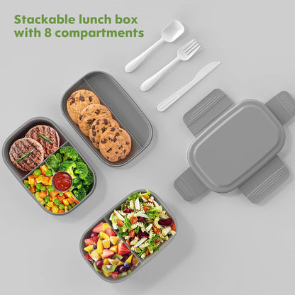 Modern Adult Lunch Box, Stackable Lunch Containers, Minimalist Design Bento Box with Utensil Set - Leak-Proof for Dining Out, Work, School, Picnic