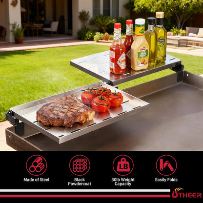 Utheer 2-Pack Griddle Warming Rack for Blackstone 28" Griddles, Stainless Steel Flat Top Grill Accessories | Reversible Rack Adds Prep Space, Foldable Clip-On Design Expands Cooking & Holding Area