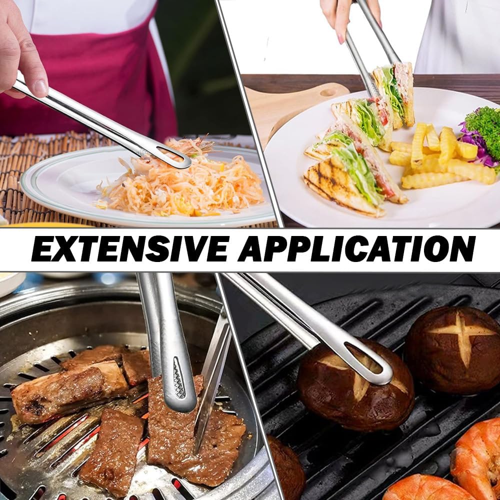 2PCS Kitchen Tongs Tweezers for Cooking 9.6 Inch 304 Stainless Steel Korean BBQ Grill Tongs Silver Heat Resistant Cooking Tongs for Salad Fish Steak Barbecue Buffet Meat Serving
