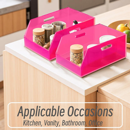Gelite Stackable Storage Bins Open Front Clear Organizer Bins with Handles Acrylic Storage Container for Pantry Kitchen Cabinet Bathroom Closet Office Organization, 11.4x7.5x5.1''