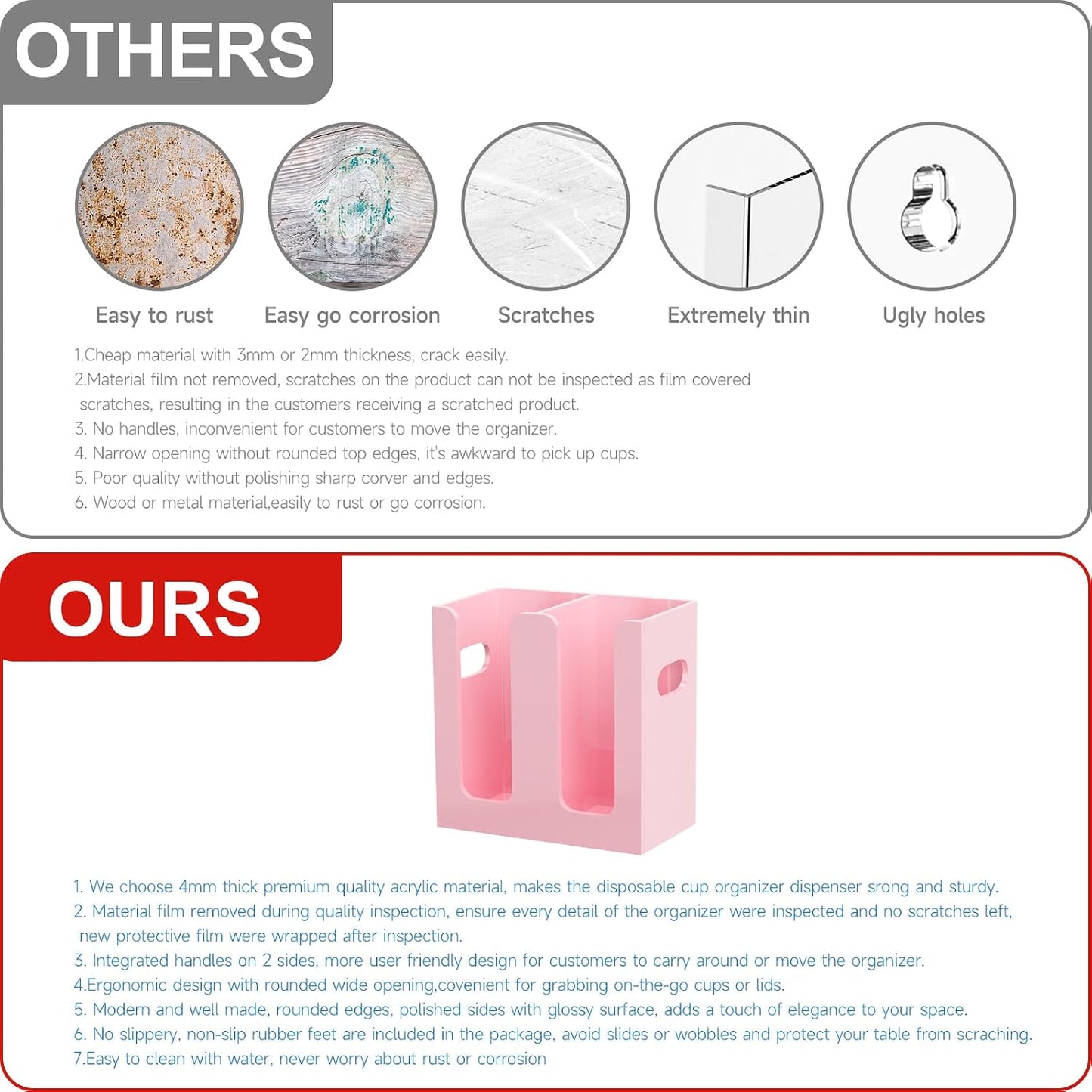 WINFFOR Disposable Cup Organizer Dispenser - 2 Compartments Clear Acrylic Cup and Lid Holder with Handles Plastic Cup Dispenser Countertop Paper Cup Holder for Coffee Bar House Party Essentials