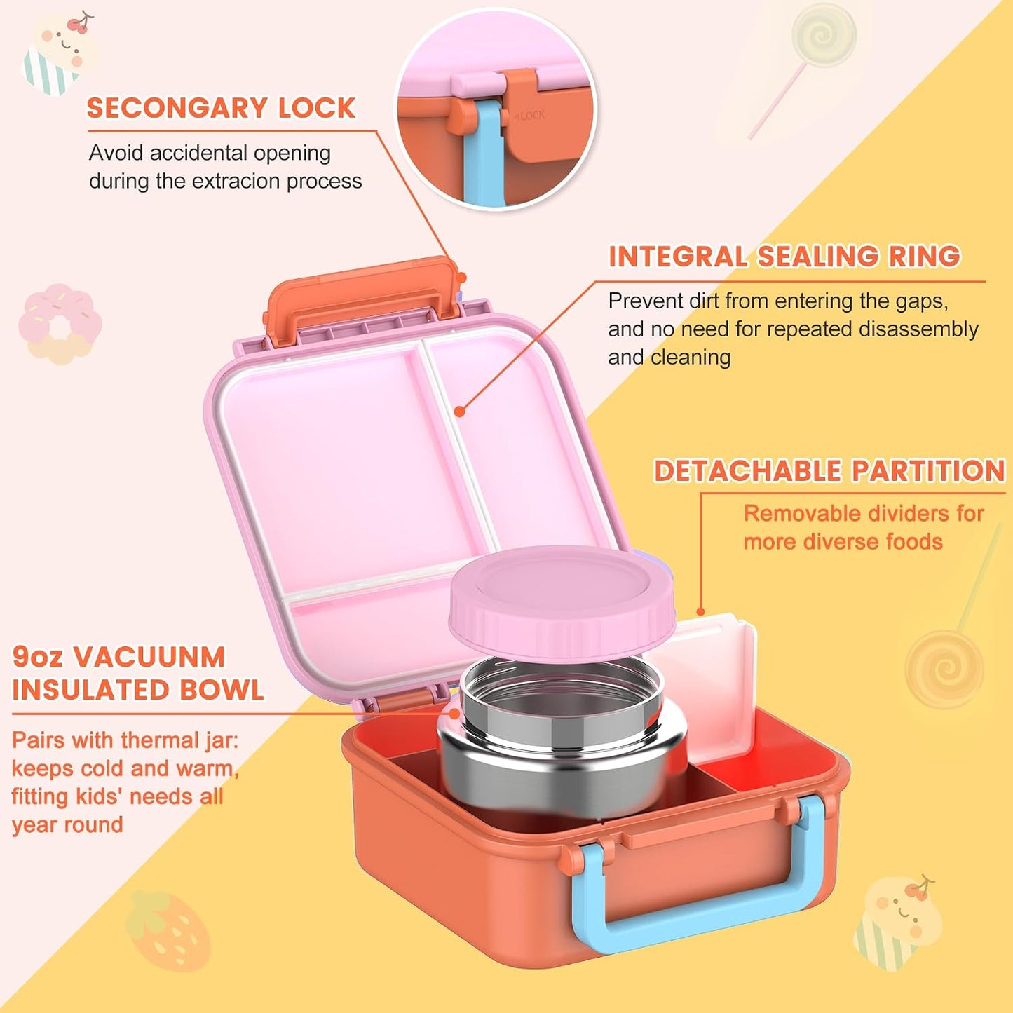 JOOPETALK Bento Lunch Box Set for Kids with 9oz Soup Thermo, Insulated Lunch Bag,Leak-proof BPA-free Lunch Food Container with 3-4 Conpartments for School Travel-Blue