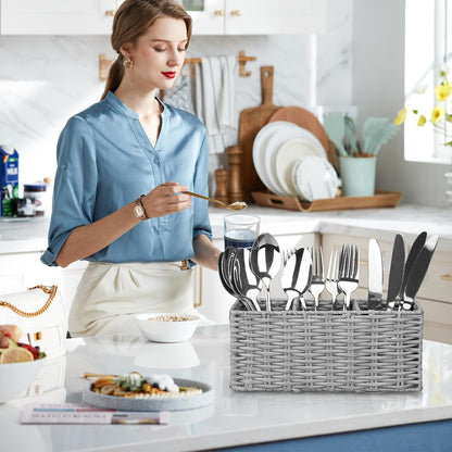 Ayiaren Grey Plastic Cutlery Silverware Holder Small Utensil Organizer Holders for Kitchen Counter Party Flatware Caddy Table Silverware Organizer Basket Spoon Knife Fork Holder Picnic Utensil Caddy