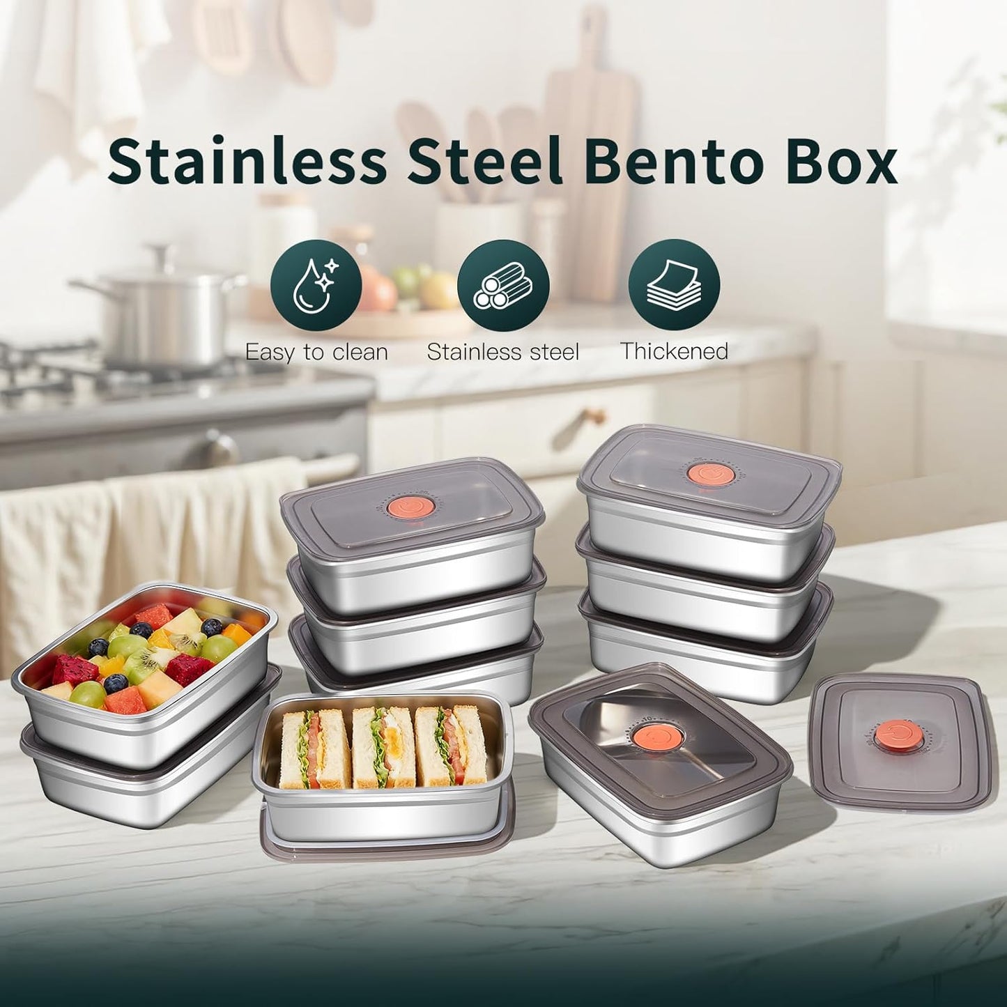 GIUOIDUO stainless steelFood Storage Containers setsstorage box with lidfreezer FrozenKitchen tray with lidOven plateSide dish plate Freezer & Dishwasher Safe