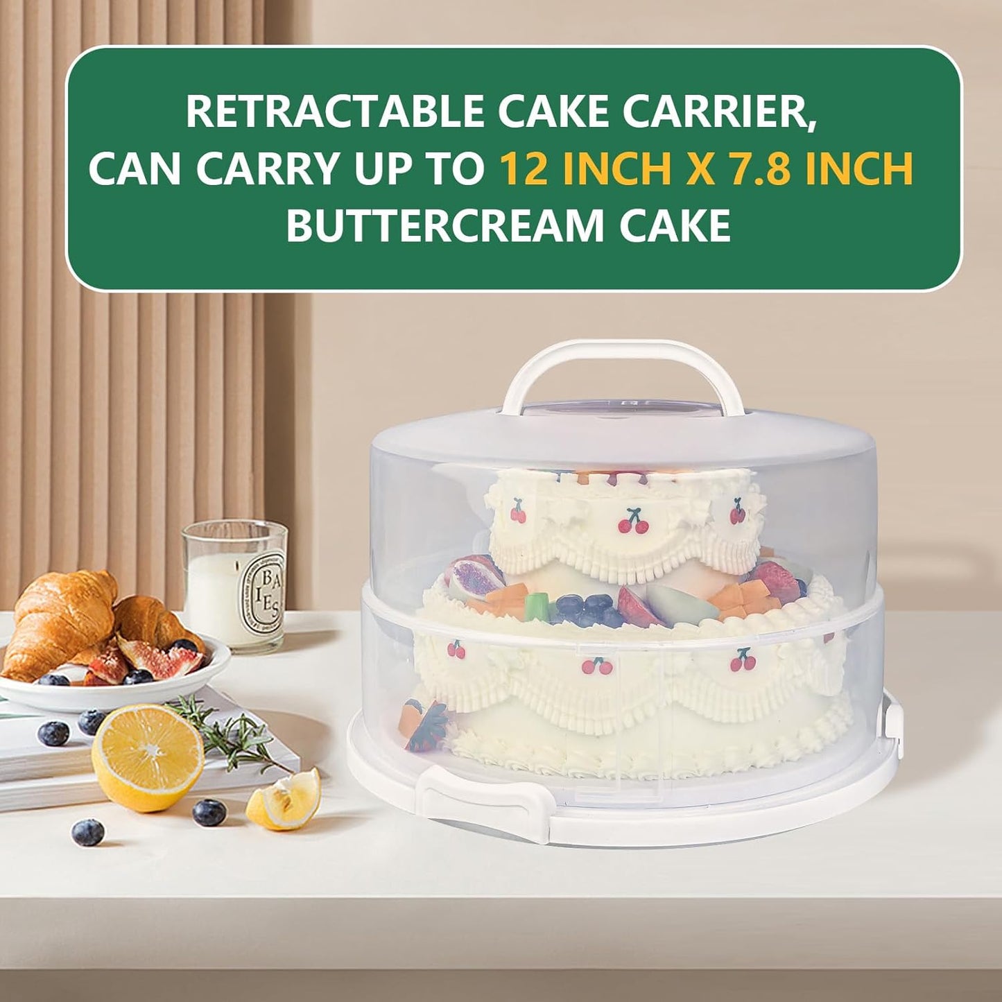 12 Inch Cake carrier Container with Lid and Handles Includes Insulated Bag for Safe Transportation of Buttercream Doesn't Melt Easy for Cakes, Pies and Cupcakes (Grey)