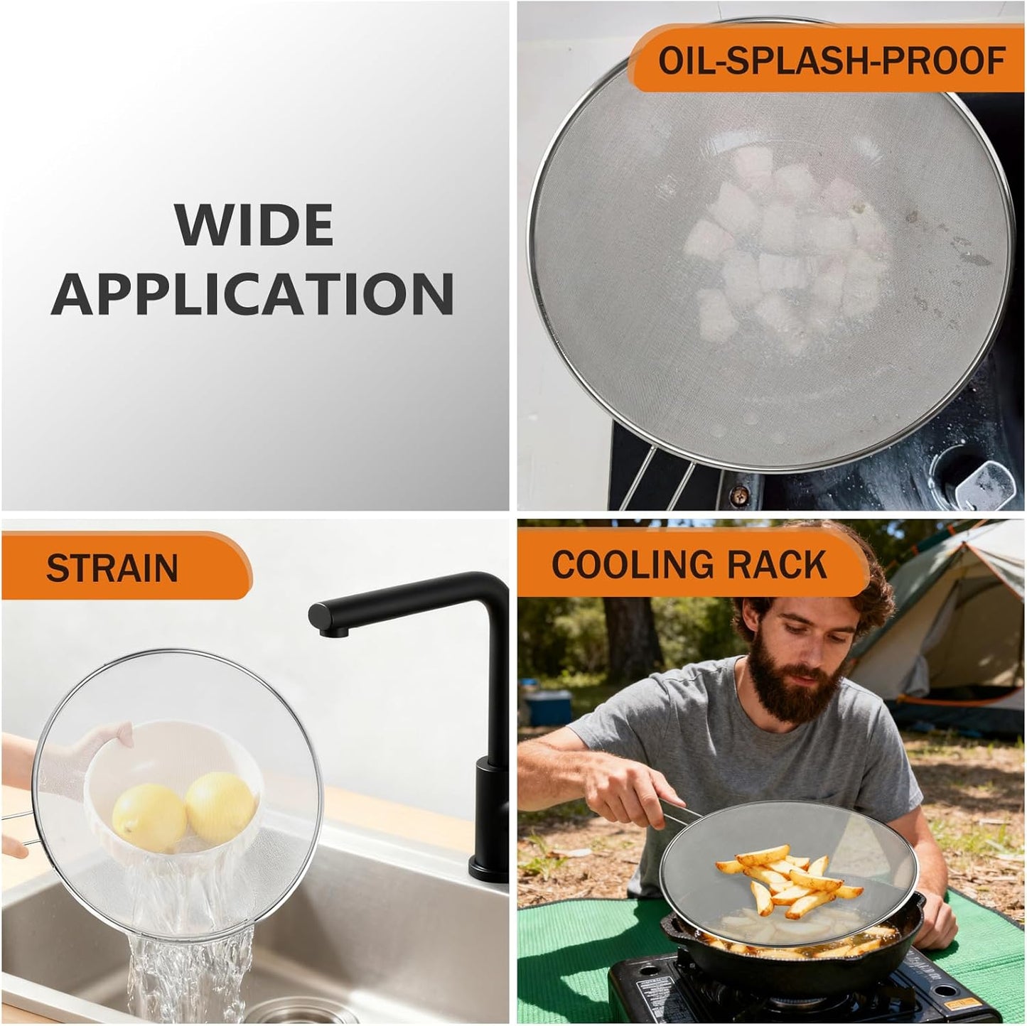 Stainless Steel Splatter Guard, 13-Inch Silver Grease Splatter Guard for Frying Pan, Cooking Pots, and Skillets - Ideal for Kitchen and Dining Room Use