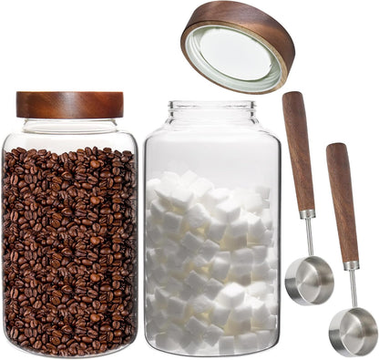 6 pc Glass Spice jars Glass Jars with Screw Lid 5 oz Acacia Wood Glass Herb Sugar Coffee Bean Ground Container Food Storage Canister for Candy Pantry Tea Seasoning Meal Prep Snack (6*150ml(5oz))