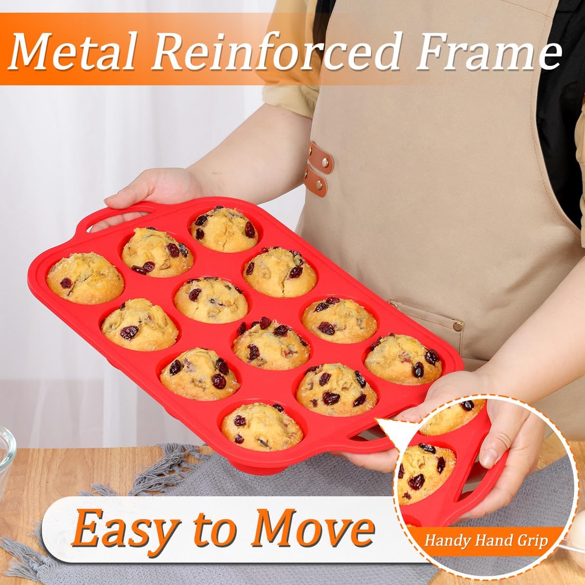 CAKETIME 12 Cups Silicone Muffin Pan - Nonstick Cupcake Pan 1 Pack Regular Size Silicone Mold for Baking
