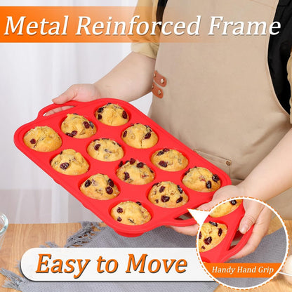 CAKETIME 12 Cups Silicone Muffin Pan - Nonstick Cupcake Pan 1 Pack Regular Size Silicone Mold for Baking
