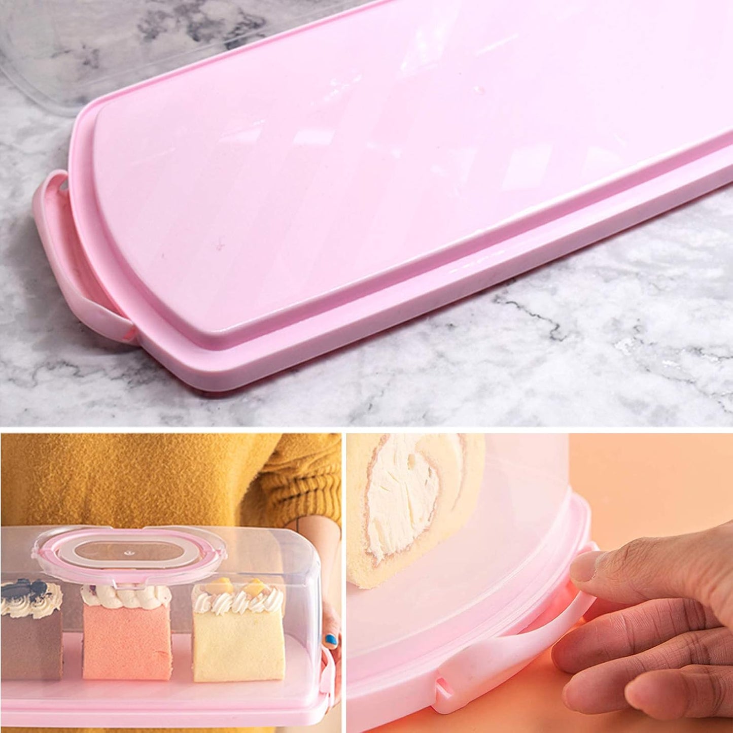 Plastic Rectangular Bread Box with Portable Handle, Loaf Cake Storage Container Box for Storing Banana Bread,Pumpkin Bread (Rectangular-White)