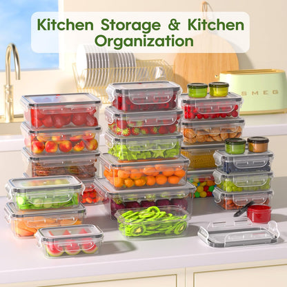 36-Piece Food Storage Containers with Lids(18 Container & 18 Lid), Plastic Food Containers for Pantry & Kitchen Storage and Organization, BPA-Free, Leak Proof, Reusable with Labels & Pen