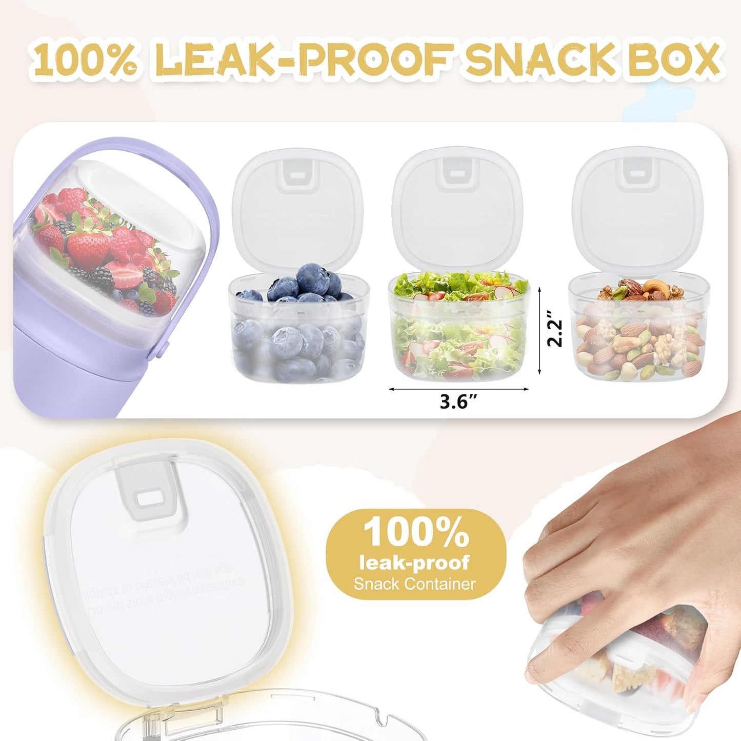 2 - in - 1 Soup Thermo for Hot Food 14oz with Snack Box Container Leak Proof Insulated Lunch Container Kids and Adults Stainless Steel Double Wall Vacuum Wide-mouth Thermal with Spoon and Handle