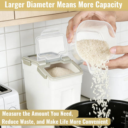 2 Pack Rice Container 50 lbs Large Bulk Flour Sugar Storage Holdhouse Plastic Grain Cereal Dry Goods Bin with Spoon and Measuring Cup for Kitchen Pantry Organization - Green