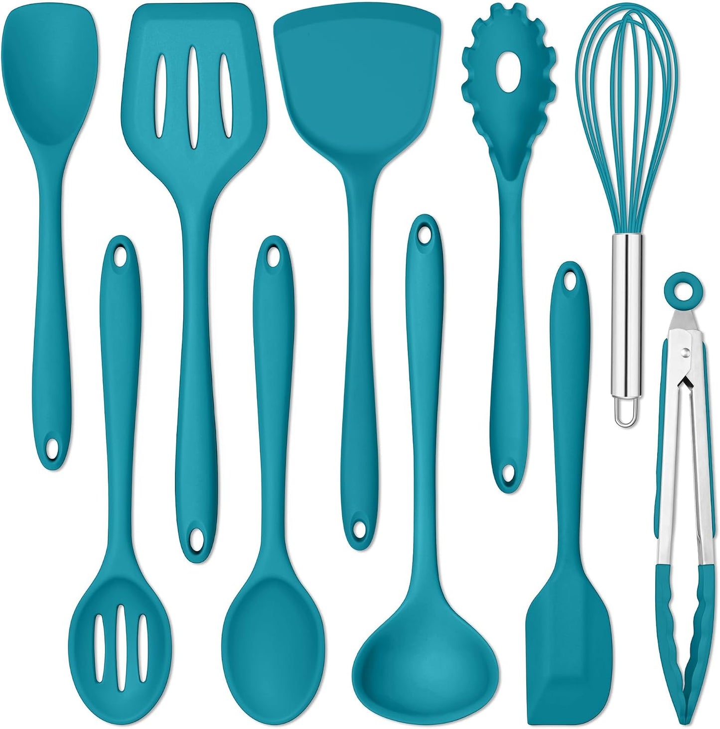 E-far 10 Pieces Silicone Cooking Utensils Set, Heat Resistant Kitchen Utensil Set for Nonstick Cookware, Kitchen Cooking Tools with Spatula, Spoon, Slotted Turner, Non-Toxic & Dishwasher Safe (Khaki)