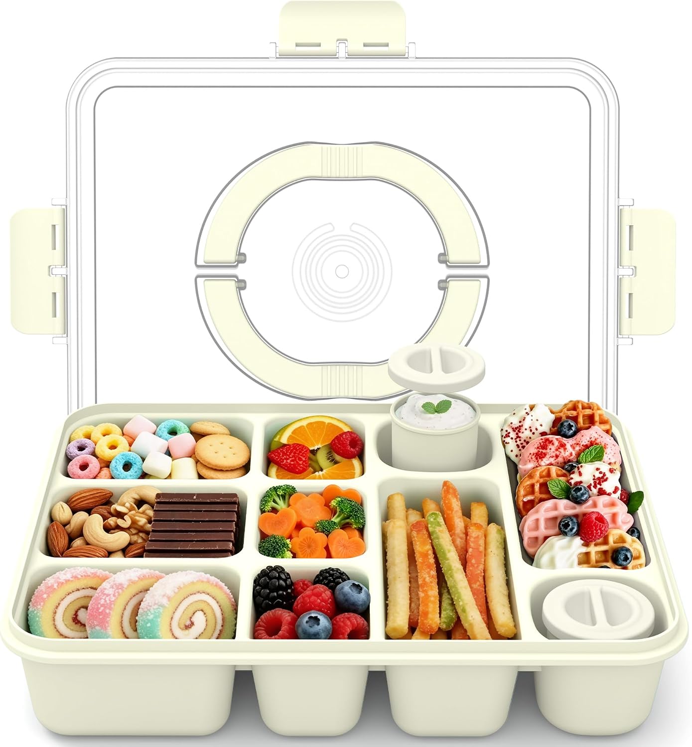 Snackle Box Container for Adults with 10 Compartment, Divided Serving Tray with Lid and Handle and 2 Sauce Containers, Portable Snack Box Container for Charcuterie Party Travel, Purple