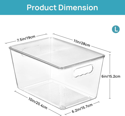 Vtopmart 6 Pack Clear Stackable Storage Bins with Lids, Medium Plastic Containers with Handle for Pantry Organizer and Storage,Perfect for Kitchen,Fridge,Cabinet, Closet,Bathroom Organization