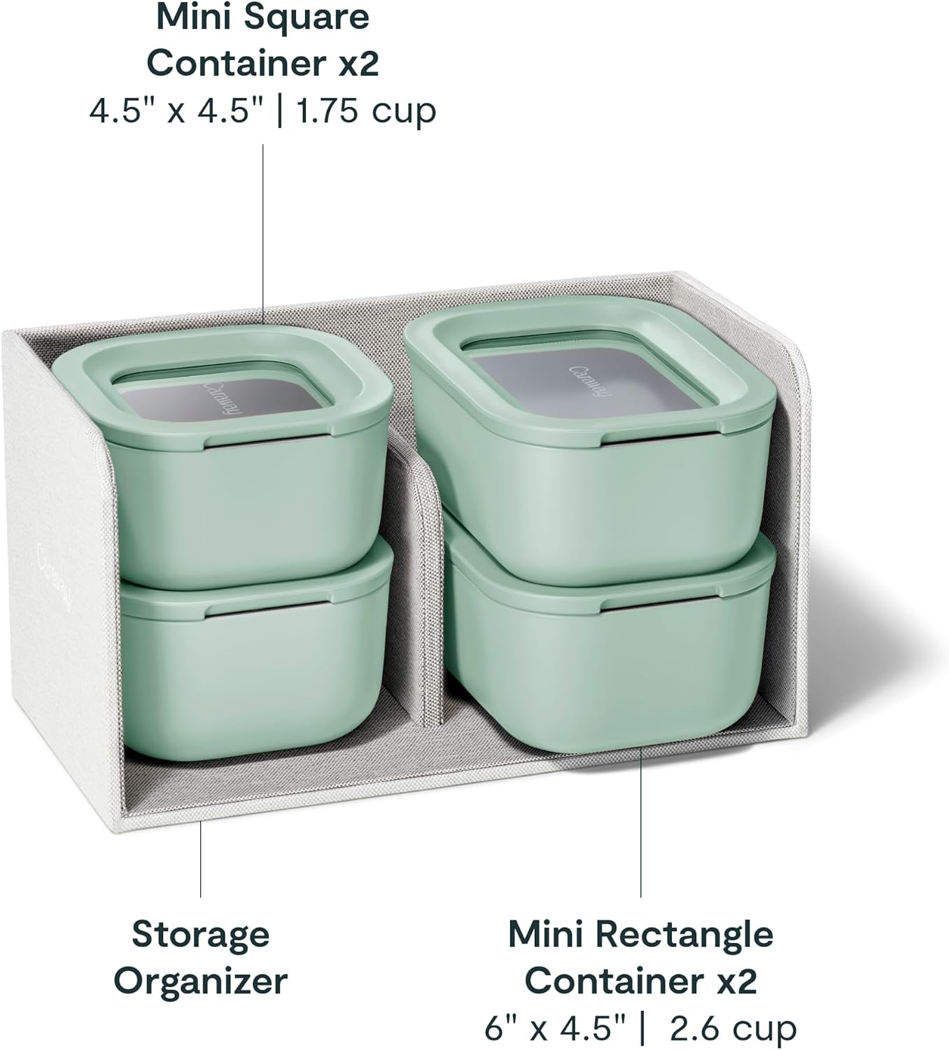 Caraway 13pc Glass Food Storage Container Set - Easy to Store, Non Toxic Lunch Box - with Glass Lids - Includes Storage Organizer - Mist