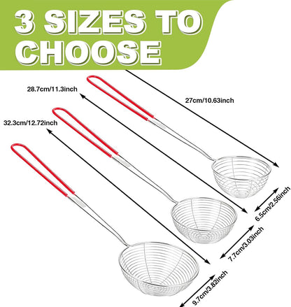 6 Pieces Stainless Steel Spider Strainer Skimmer, 4 Inch Hot Pot Kit Strainer Scoops with Long Handle, Asian Skimmer Spoon Ladle for Boba Pearls, Pasta, Meatball, Cooking & Frying Food