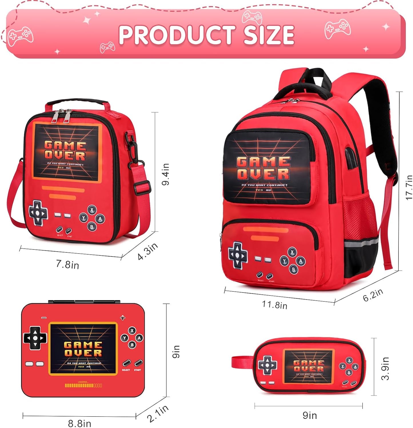 ACESAK Game luminous Boys Backpack - Bento Box with Insulated Lunch Bag Pencil Case, Utensils Set for Kids, 6 Leakproof Compartments Removable Tray Lunches or Snack Container (Blue)