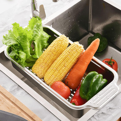 Extendable Over the Sink Colander Strainer Basket, Stainless Steel Retractable Kitchen Sink Basket - Wash Vegetables, Fruits, Drain Pasta and Dry Dishes XL (XL)