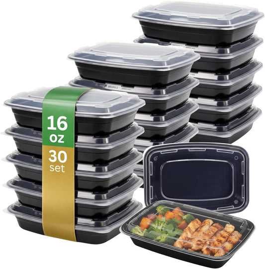 Meal Prep Containers [30 Pack] Rectangular Food Storage Containers with Lids, Bento Box, BPA Free, Stackable, Microwave/Dishwasher/Freezer Safe To Go Food Containers for Meal Prep (32 oz)