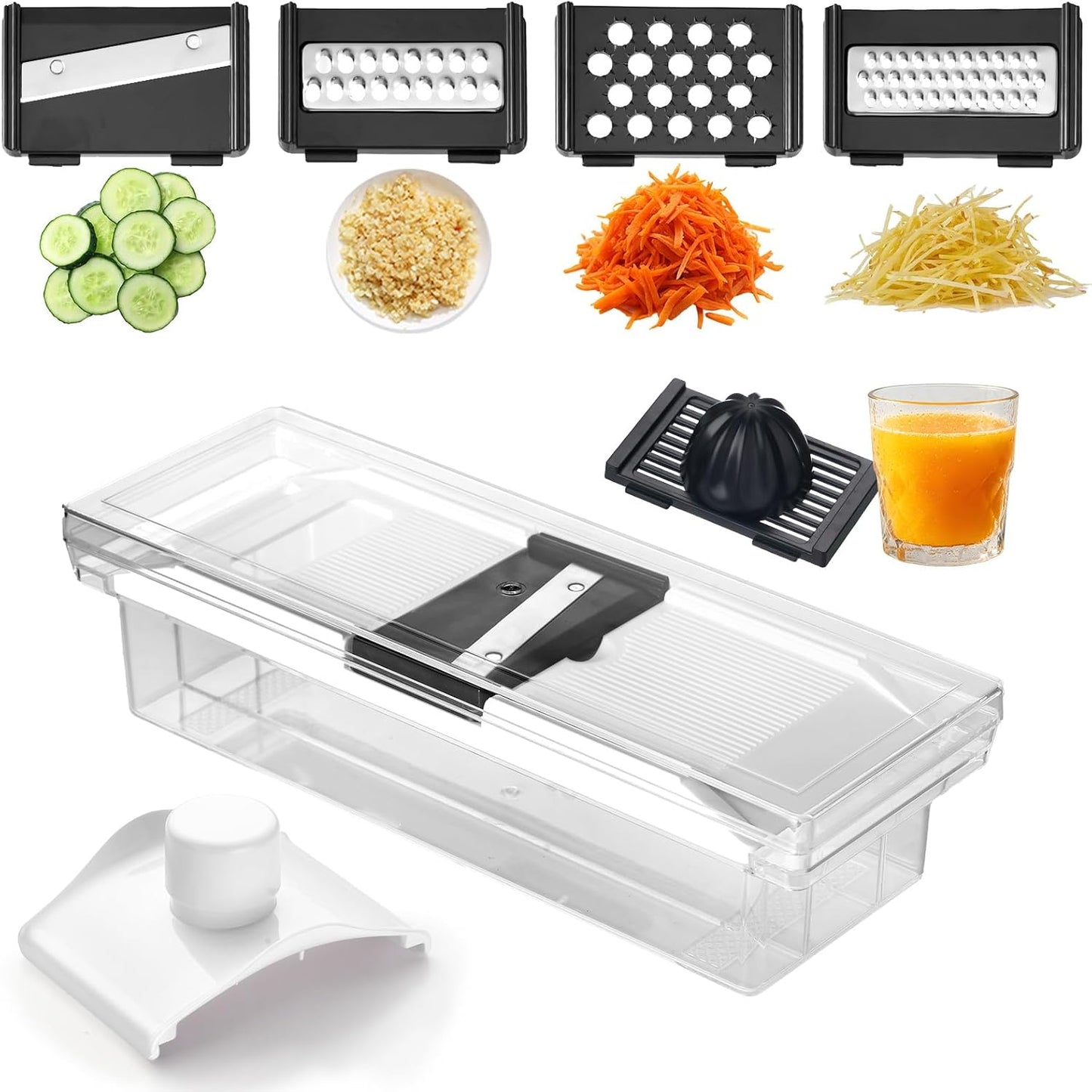 Mandoline Vegetable Slicer with Container, 4 Blades and Juicer